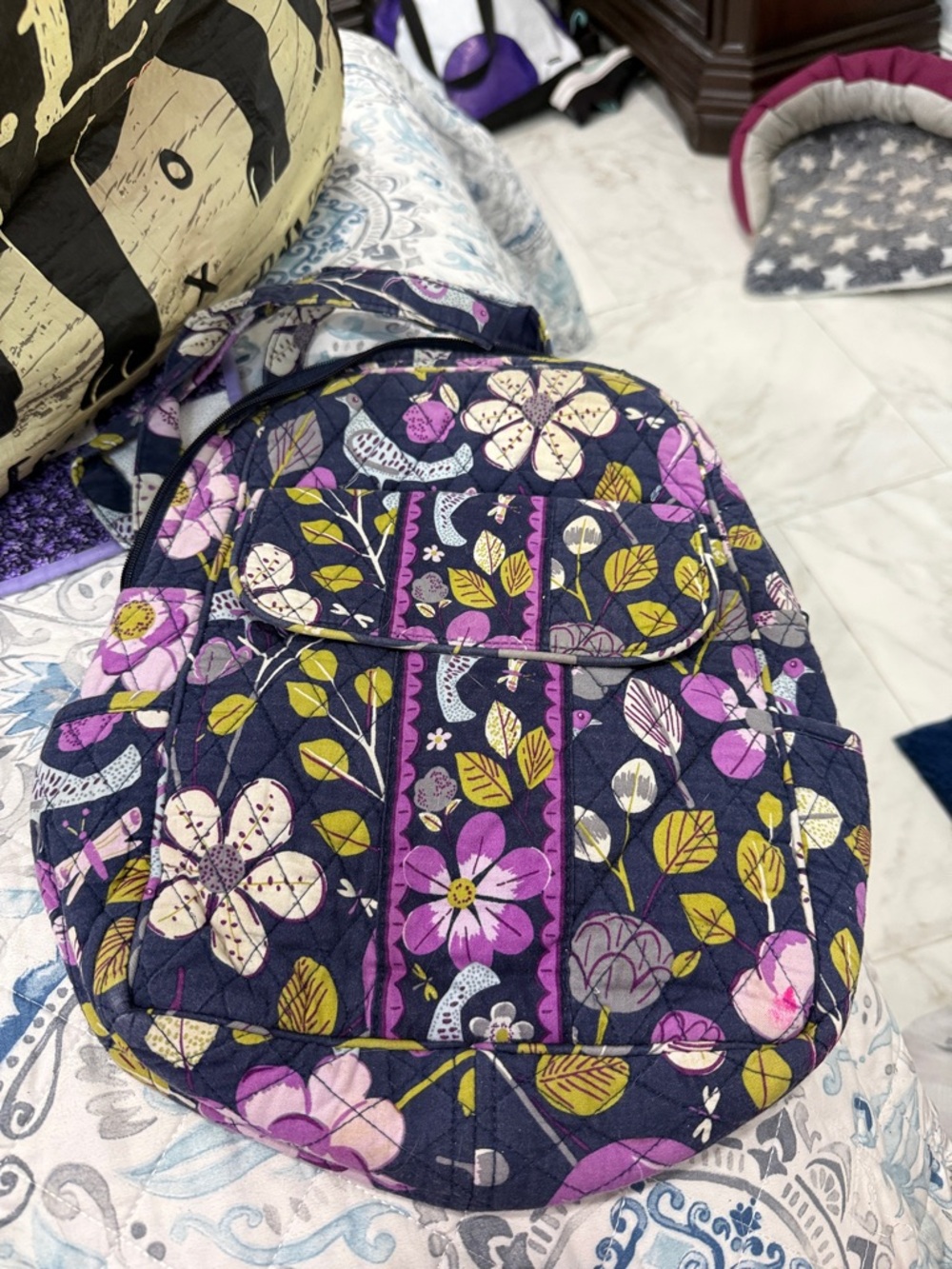 Quilted Floral Backpack Tote - Navy with Purple & Green Vera Bradley